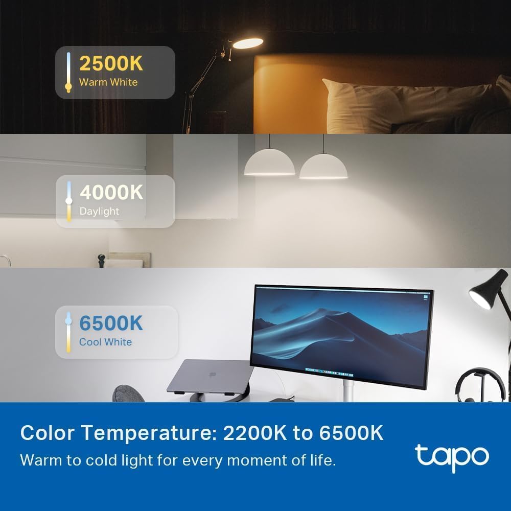 Tapo TP-Link Smart Light Bulbs, 1100 Lumens High Brightness (75W Equivalent), Matter-Certified, 16M Colors WiFi Light Bulb, Dimmable, Works w/Siri, Alexa & Google Home, A19 E26, L535E(4-Pack)