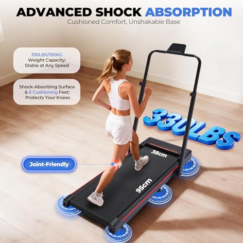GTPLAYER Walking Pad Treadmill with Adjustable Height Handle Bar, 3HP Quiet Foldable Under Desk Treadmill, Portable Treadm...
