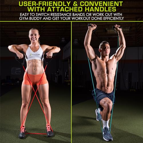 ProsourceFit Single Stackable Resistance Bands with Door Anchor and Exercise Guide, 8-12 LB, Heavy Duty Fitness Tube for F...