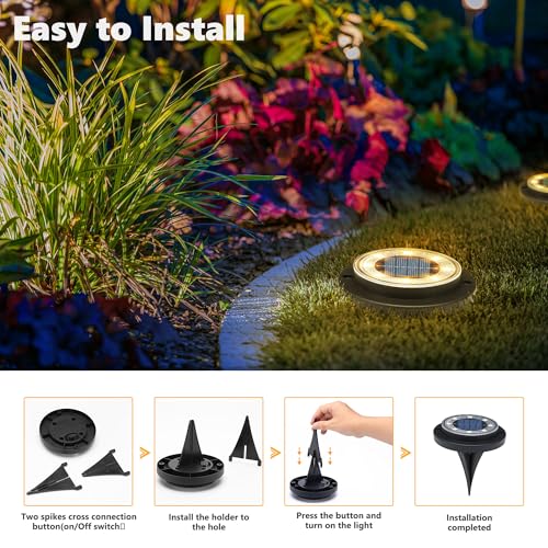 Flacchi Solar Ground Lights - Solar Powered Lights Outdoor Solar Disk Light Waterproof Landscape Light for Patio Yard Path...