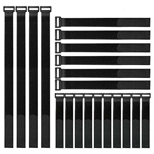 YiwerDer Reusable Fastening Cable Straps and Cable Ties Set 20 Pack(8"-12"-18"), Adjustable Multi-Purpose Hook and Loop Co...
