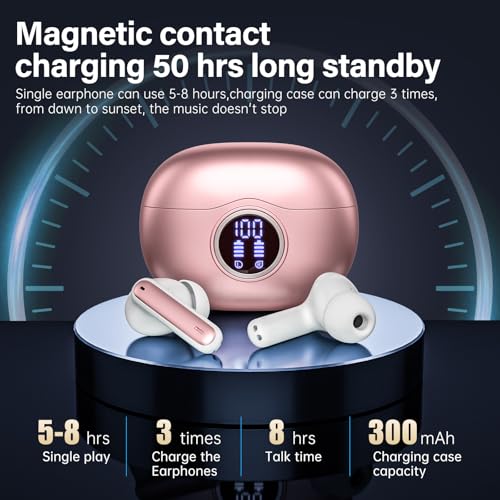 Fhumsh A10 Pro Wireless Earbuds Bluetooth 5.3 HiFi Stereo, 50H Playback LED Digital Display Earphones, ENC Noise Cancellin...