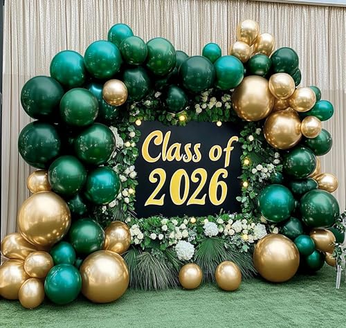 Emerald Green Gold Balloons Garland Double Stuffed Dark Green Gold Balloons Hunter Forest Metallic Arch Kit for Birthday B...