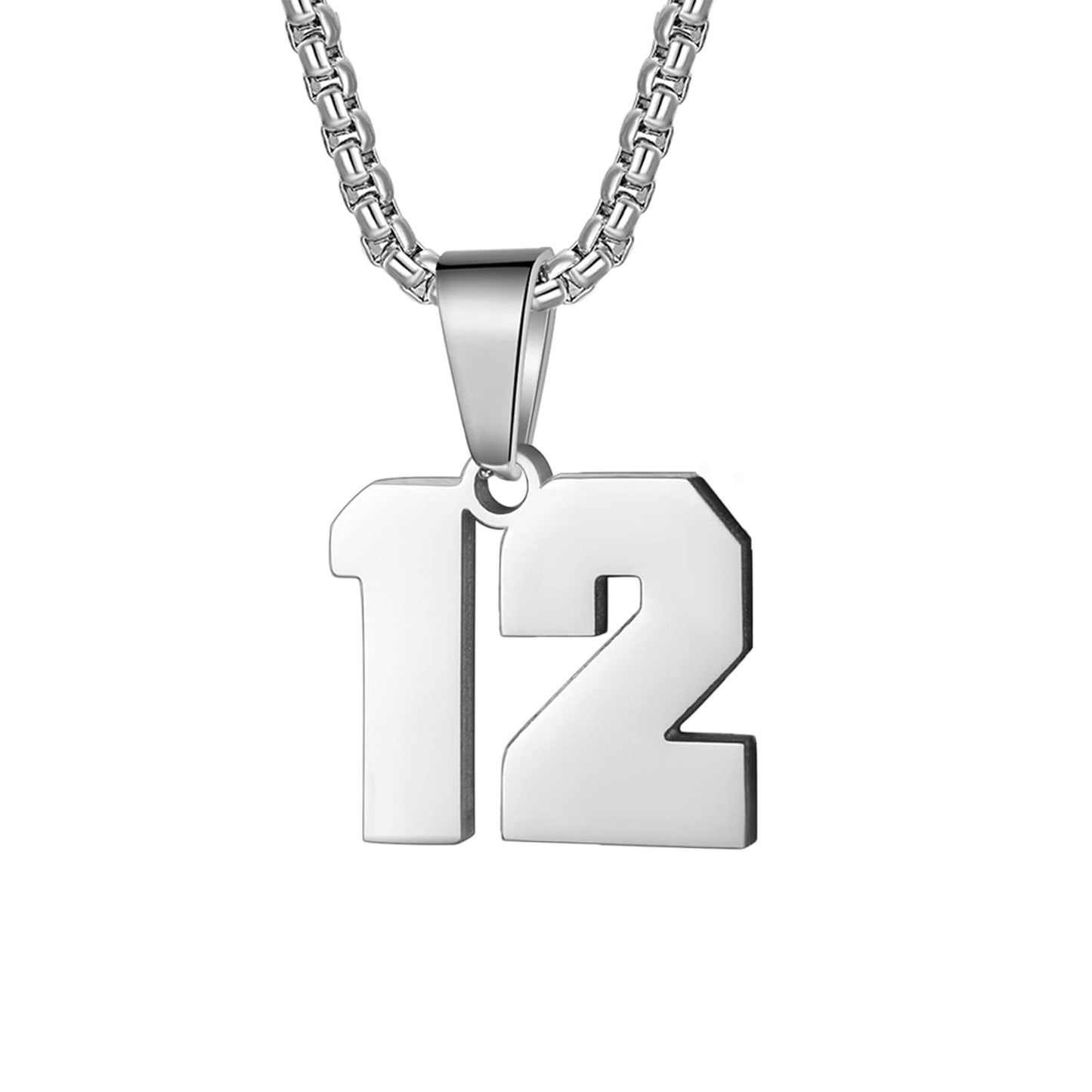 Number Necklaces Personalized Necklaces Silver Initial Number Pendant Stainless Steel Chain Movement Necklaces for Men Women (12