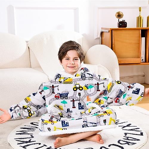 Blanket Hoodie, Sherpa Fleece Wearable Blanket for Kids, Plush Flannel Hooded Blanket, Sweatshirt Gift with Giant Pocket