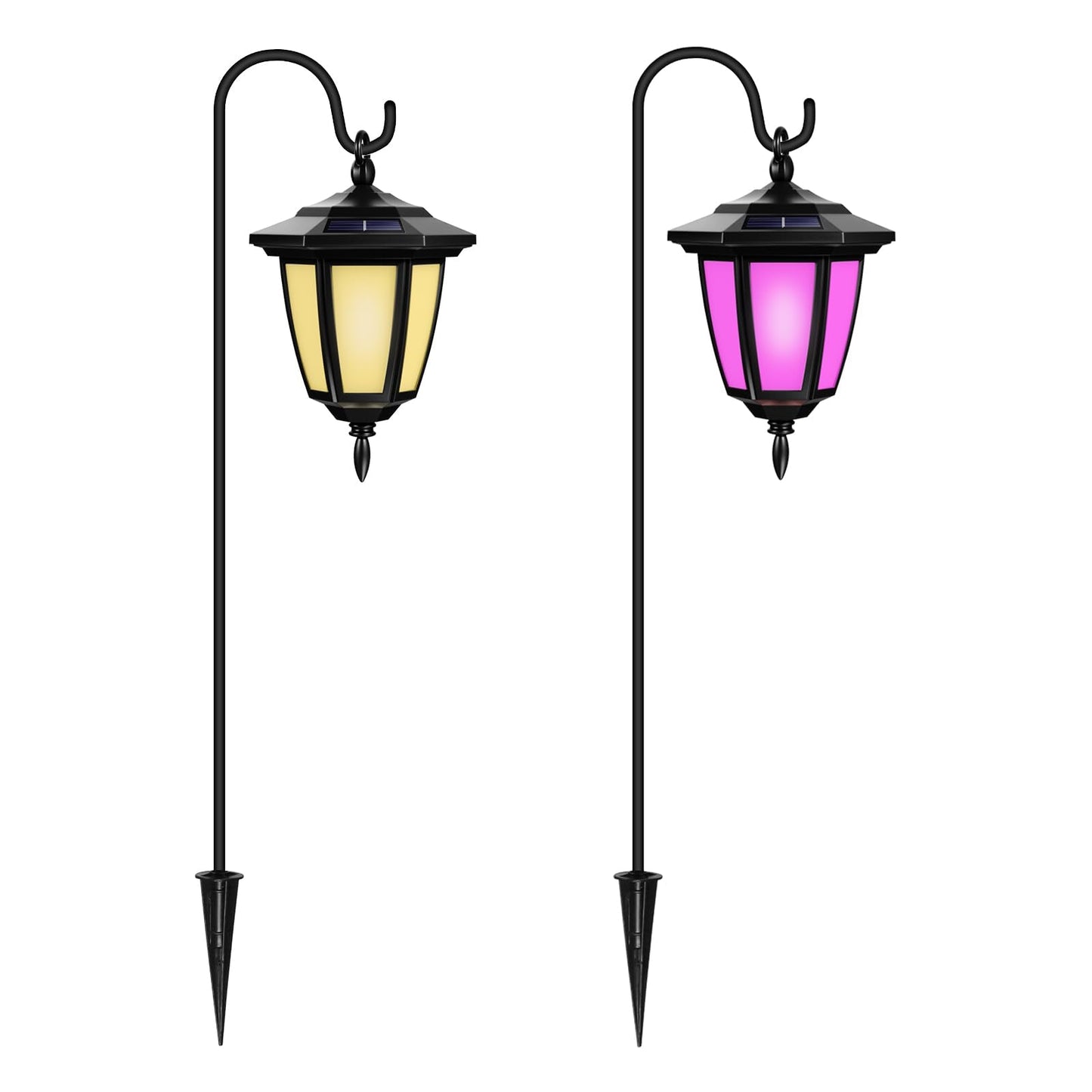 Viewsun 34 Inch Solar Hanging Lights  Shepherd Hook Lights With 4 Lighting Modes Waterproof Outdoor Decorative Solar Lantern Lights For Garden Decor  Patio  Backyard  Pathway  2 Pack