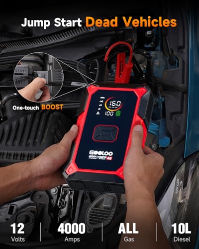 GOOLOO A5 Jump Starter with Air Compressor, 4000A Car Battery Jump Starter (All Gas/10.0L Diesel) with 160PSI Tire Inflato...