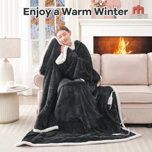 Heated Blanket Wearable Electric Blanket with Foot Pocket and Sleeves, Heating Throw Blanket, Electric Snuggle Blankets, 6...
