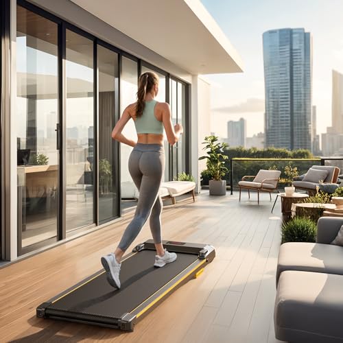 UREVO Foldimix 5L Treadmills for Home, Dual Brushless Motorized 3.0HP ，9% Auto Incline Walking Pad with Adjustable Handle ...