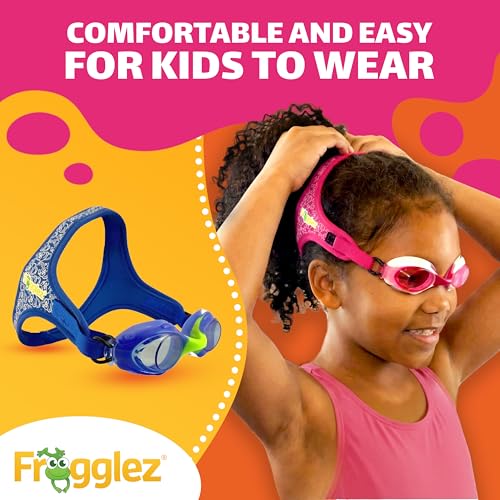 Frogglez Anti-Fog Swimming Goggles for Kids under 10 (Ages 3-10) Recommended by Parents Premium Pain-Free Strap