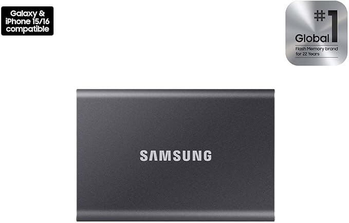 SAMSUNG T7 Portable SSD, 4TB External Solid State Drive, Speeds Up to 1,050MB/s, USB 3.2 Gen 2, Reliable Storage for Gaming, Students, Professionals, MU-PC4T0T/AM, Gray