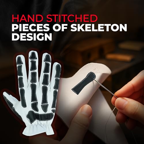 Daniel Smart Glow Bone Leather Work Gloves for Men & Women – Breathable Skeleton Motorcycle Riding Gloves, Touchscreen Bik...