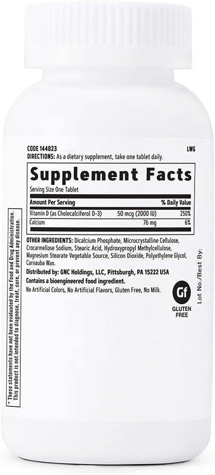 GNC Vitamin D3 50mcg Supplement, 2000 IU, Supports Teeth and Bone Health,180 Servings