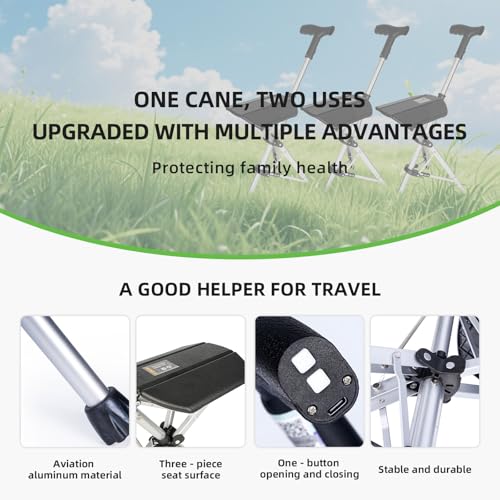 Electric Trekking Hiking Pole Folding Walking Stick with Automatic Foldable Seat Walking Cane Lightweight Aluminum Easy Ca...