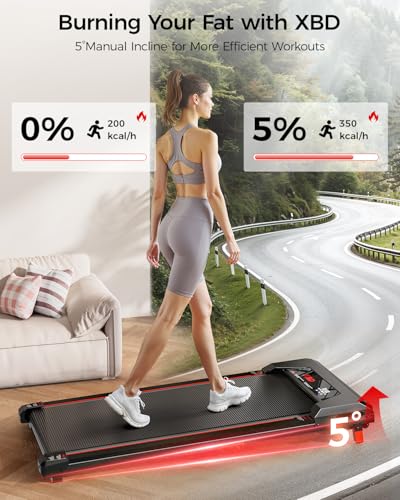 Walking Pad with Incline,XBD Under Desk Treadmill for Home Small Office,2.5HP Low Noise Portable Treadmill with 330 Lbs Ca...