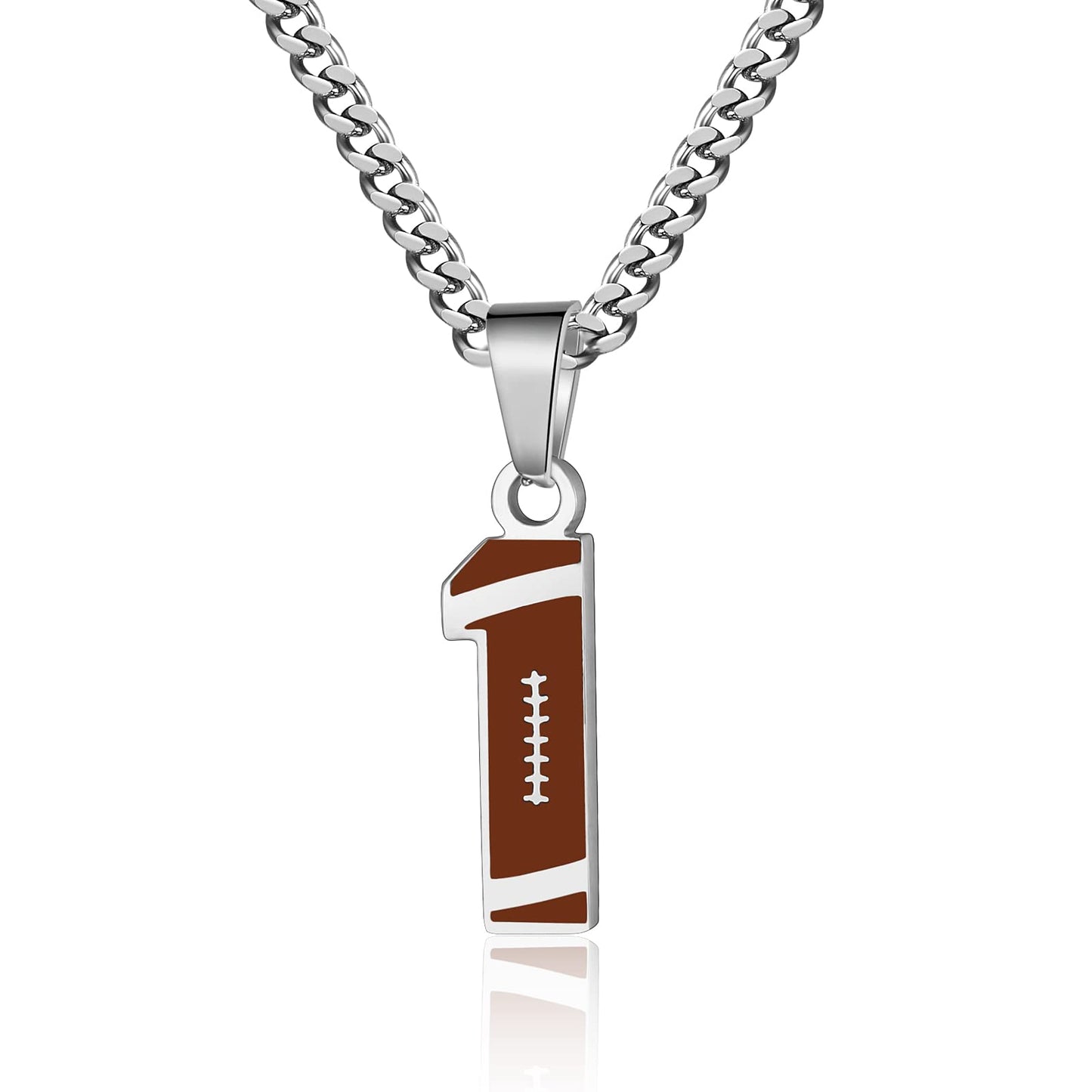 ZRAY Silver Stainless Steel Football Number Necklace, Unisex Jewelry with 22+2inch Chain, Inspirational Sport Gift for Men and W