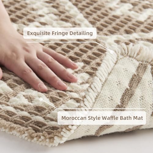 PADOOR-Waffle Bath Mat-Super Absorbent Bath Mats for Bathroom, Machine Washable Non Slip Bathroom Rug with Tassels, Soft B...