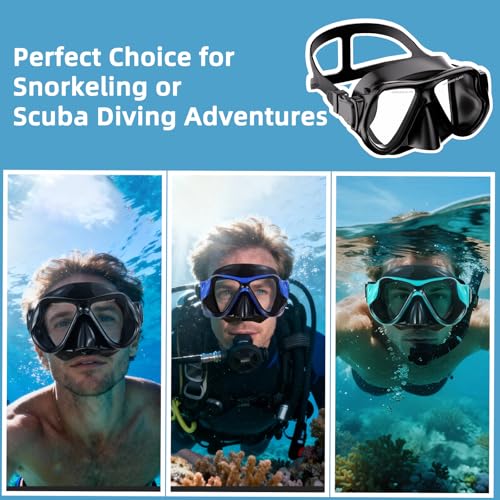Scuba Mask, Diving Mask with Anti-Fog HD Tempered Glass Diving Goggles Nose Cover, Snorkel Mask for Adults Diving Snorkeli...