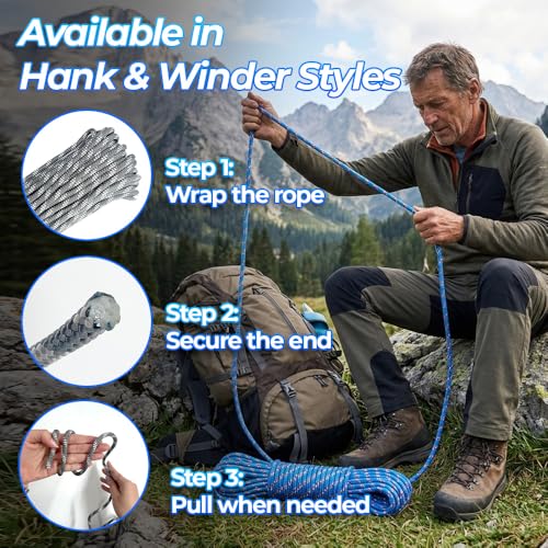 Heavy Duty Polyester Double Braided Rope, Arborist Rigging, Tree Work, Halyard, Sailing, 2200lbs High Strength Support for...