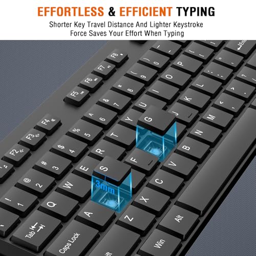 Wireless Keyboard and Mouse Combo, EDJO Silent Full Size Cordless USB Keyboard Mouse, 2.4GHz Lag-Free, Long Battery Life, ...