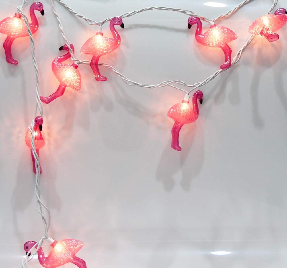 Sunsgne Pink Flamingo Outdoor String Lights - Fun Summer Patio Decor, Plastic Glass, Perfect For Parties And Bedrooms