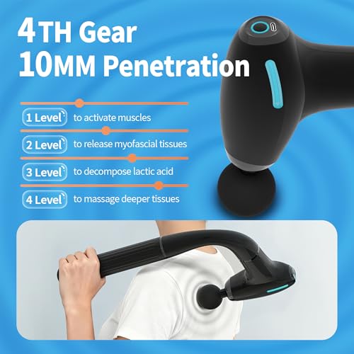Binxalin 3-in-1 Detachable Massage Gun with Extension Handle, Long Handle Back Massager Deep Tissue, 4 Heads, 4 Speeds, Pr...