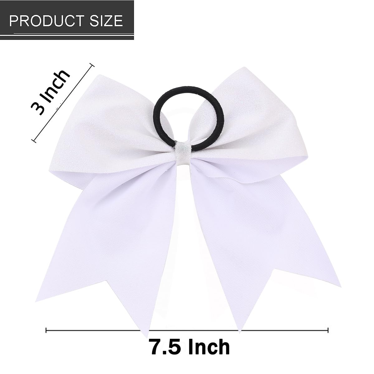 16 PCS Large Glitter White Cheer Hair Bows, Shiny Cheerleading Bows Ponytail Holder for Cheerleader Girls Softball Sports and Ch