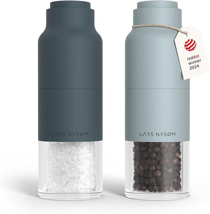 LARS NYSØM Salt and Pepper Grinder Set, Stainless Steel Manual Salt and Pepper Mills, Adjustable Ceramic Grinder, Design Spice Shakers (Blue)