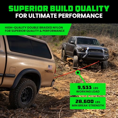 Rhino USA Kinetic Rope Recovery Kit (7/8in x 30ft) - Heavy Duty Offroad Snatch Strap - Includes 2 Soft Shackle for UTV, AT...