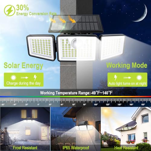 daphino 2500LM Solar Lights Outdoor with Motion Sensor,3 Head 270° Wide Angle Street Area Lights, IP65 Waterproof Security...