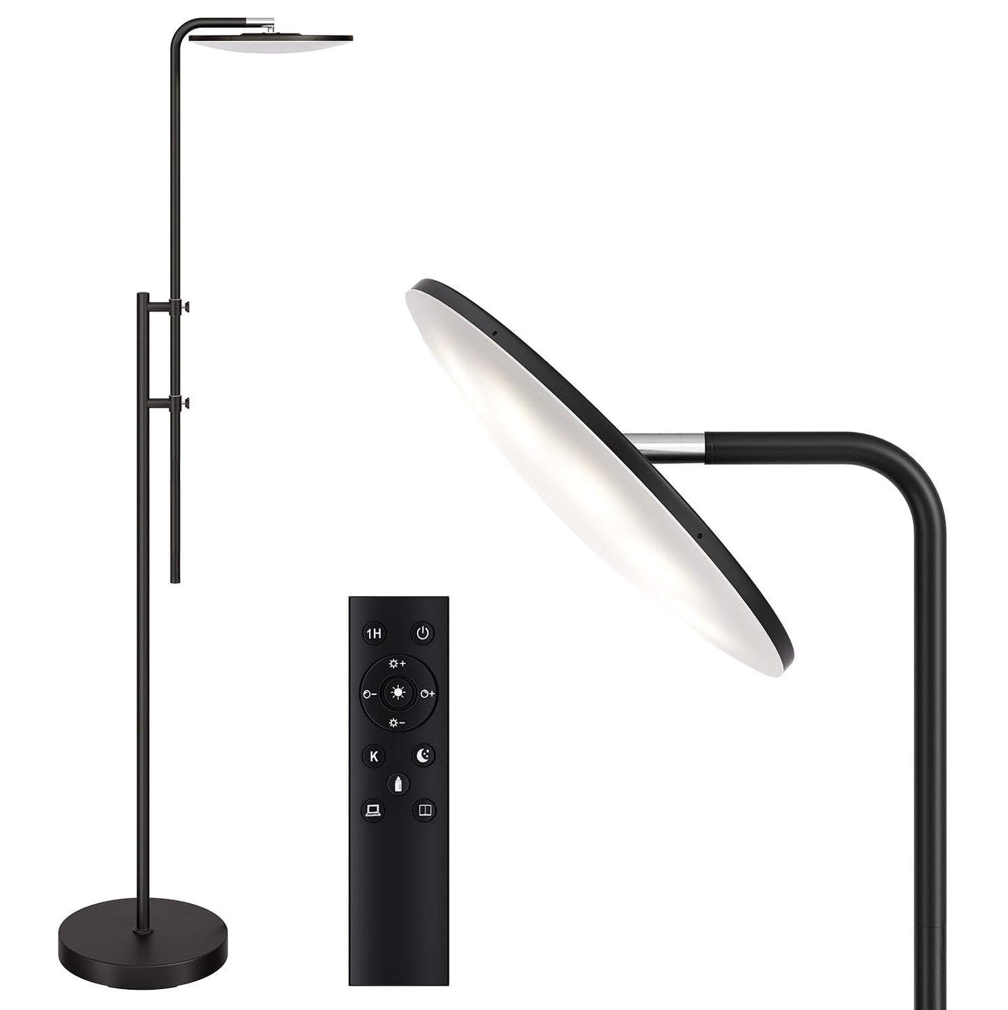 SUNMORY LED Floor Lamp, 32W/3000LM, Adjustable 350? Rotating Head, Modern Black Torchiere for Living Room, Bedroom, Office, Model FLM-032