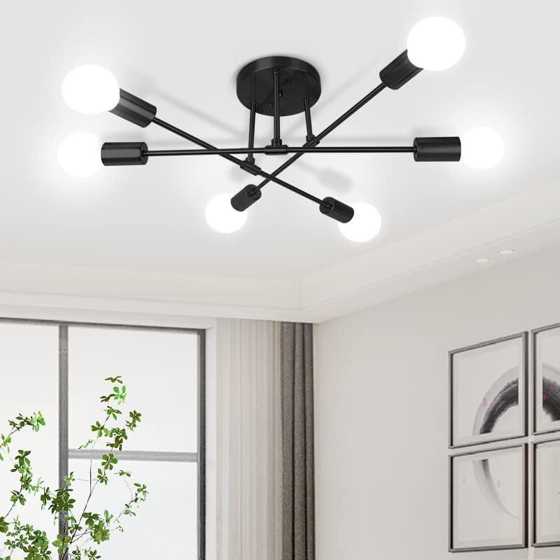 CANMEIJIA Modern Sputnik Chandelier 6-Light Ceiling Fixture A-6-Light Black CMJ-6L-B-01