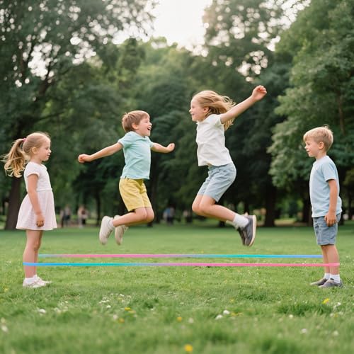 Yeavinfser Chinese Jump Rope - 4m Long Rainbow Elastic Rope with Instruction, 1.5cm Wide French Skipping, Fun Sports Toy f...