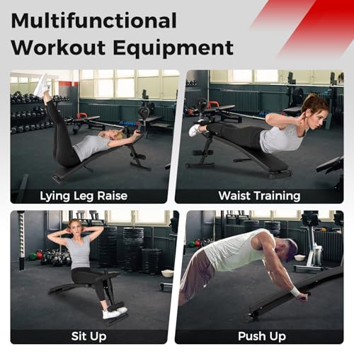 Goplus Adjustable Sit Up Bench for AB Exercise, Foldable Curved Slant Bench with High Density Foam Cushioned Seat for Stre...