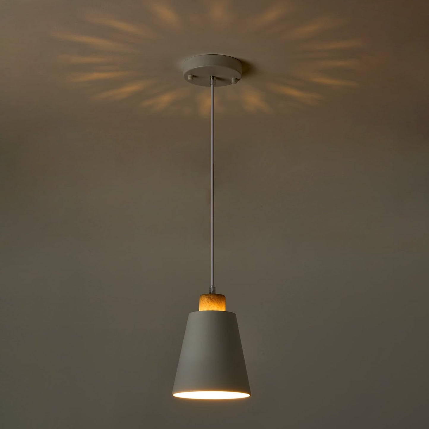 Lamknvs Mini Pendant Light Fixtures White Wood Pendant Lighting For Kitchen Island 7.87In Cone Modern Ceiling Hanging Lights Hollow Shade Nordic Island Light For Counter  Bar  Hallway