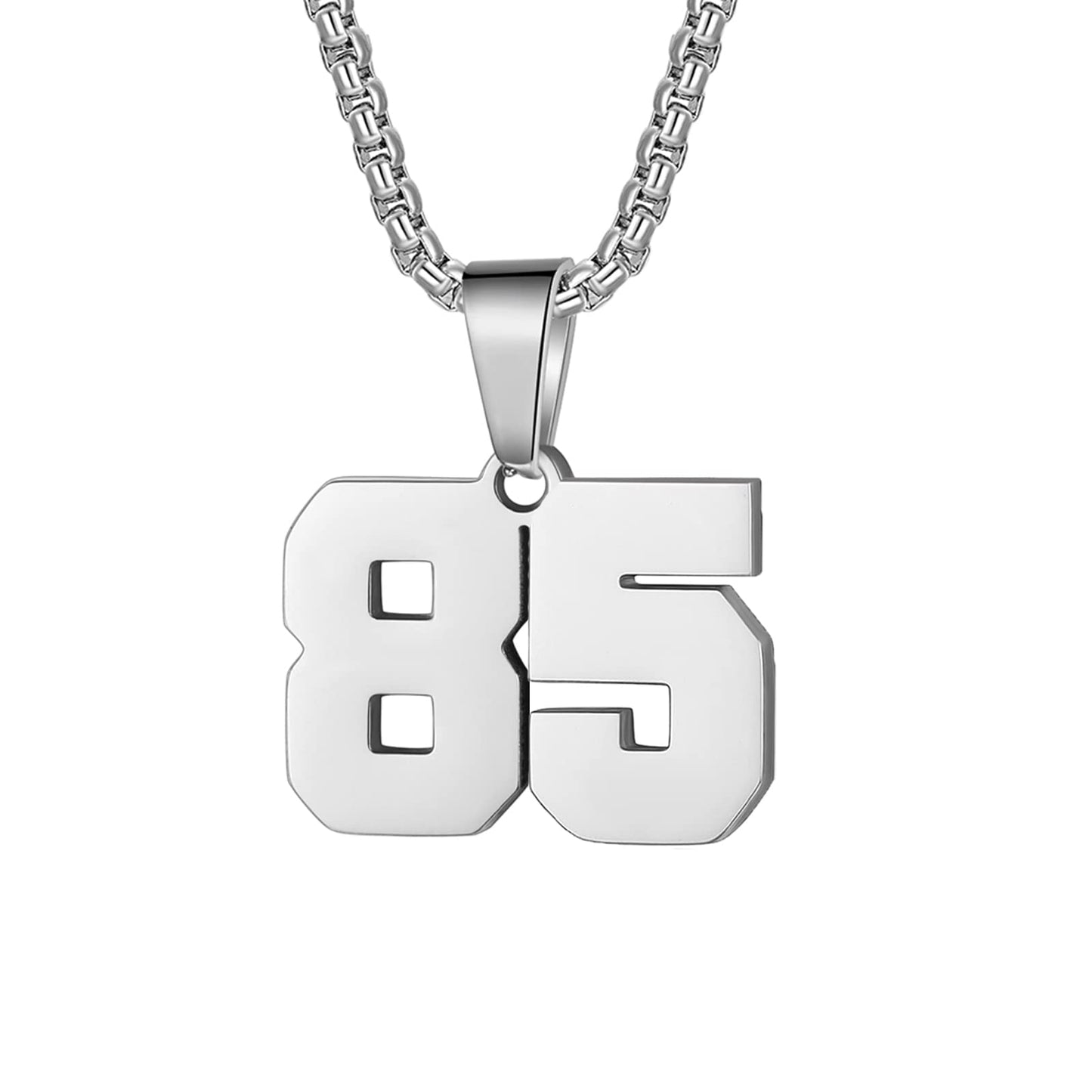 Number Necklaces Personalized Necklaces Silver Initial Number Pendant Stainless Steel Chain Movement Necklaces for Men Women (85