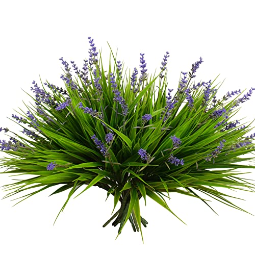 alyptus 12 Bundles Artificial Plants Outdoor Fake Monkey Grass with Flowers for Pot UV Resistant Plant Decor for Window Ga...