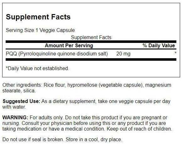 Swanson Pqq Pyrroloquinoline Quinone 20 Milligrams 30 Veg Capsules