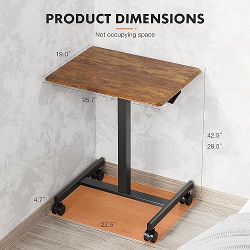 Sweetcrispy Mobile Small Standing Desk - Sit Stand Portable Rolling Laptop Desk with Lockable Wheels, Adjustable Height Co...