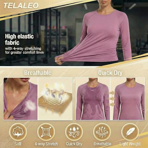 TELALEO 4 Pack Women's Long Sleeve Compression Shirt - High Performance Workout Baselayer for Athletic Sports