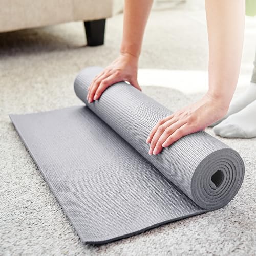 Signature Fitness All Purpose 0.25 Inch Thick High Density No Tear Exercise Yoga Mat with Strap & Lightweight Features for...