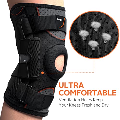 Omples Hinged Knee Brace for Knee Pain, Meniscus Tear Knee Support with Side Stabilizers for Men and Women Patella Knee Br...