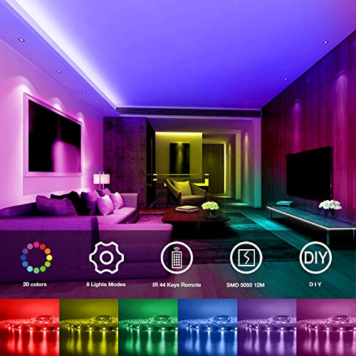 DAYBETTER Led Strip Lights 40ft, RGB Color Changing Led Strips with 44 Keys Remote Control for Room, Bedroom, Suitable for...