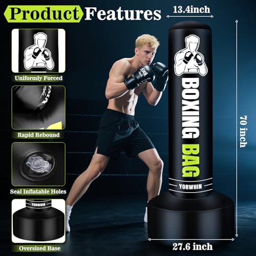 Freestanding Punching Bag for Adults Teens, 70'' Heavy Boxing Bag with Stand with Gloves, Pump and Jump Rope, Women Men St...