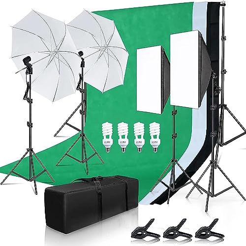 Camnoon Studio Photography Light Kit Softbox Including 45W LED Light Bulbs/ 50x70cm Softbox/ 33 Inch White Photography Umb...
