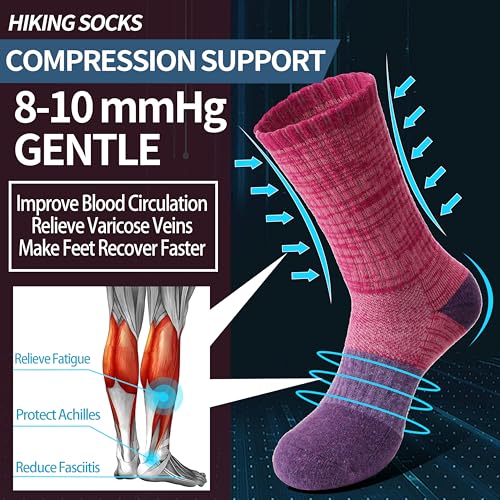 Anlisim Merino Wool Hiking Socks for Women Thermal Winter Warm Boot Work Cushion Socks 5 Pairs