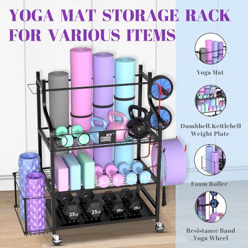Mythinglogic Yoga Mat Storage Racks,Home Gym Storage Rack for Dumbbells Kettlebells Foam Roller, Yoga Strap and Resistance...