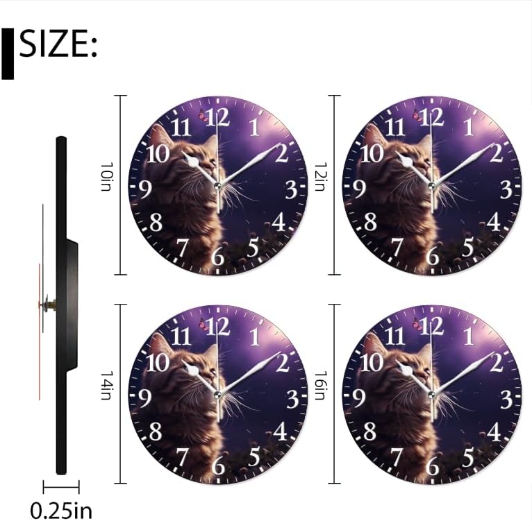 Cat Wall Clock Non-Ticking Silent Clocks Battery Operated Analog Decor Clock for Home-Cute Cat Gazing at Butterflies in The Sky(16inch)