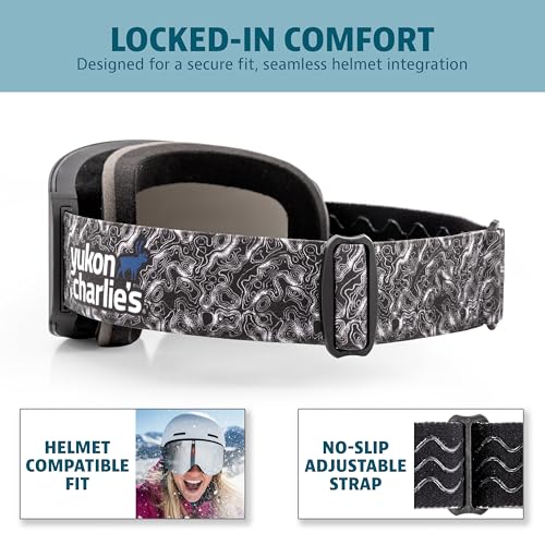 Yukon Charlie's Ropeline Adult Snow Goggles - Removable Magnetic Cylindrical Lens - Boosted Contrast, Reduced Glare, Anti-Fog