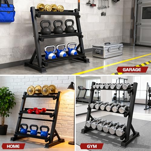 JDGG Dumbbell Rack Adjustable 3-Tier Weight Stand for Home Gym, 1100LB Capacity Heavy Duty Weight Storage Rack for Dumbbel...